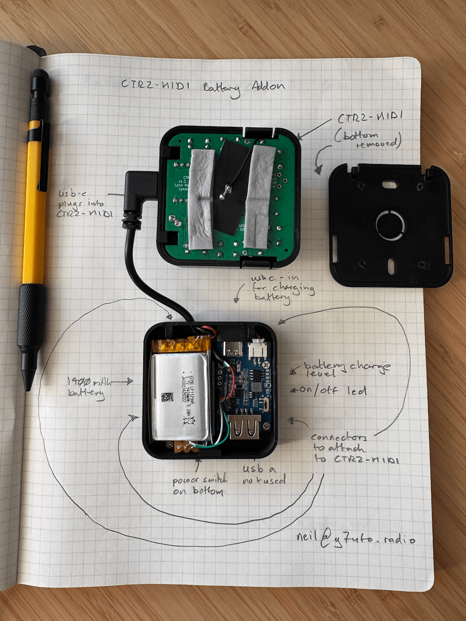 The completed design, annotated